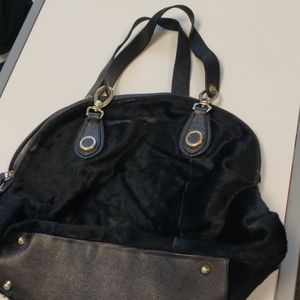 Black animal hair leather handbag shoulder bag